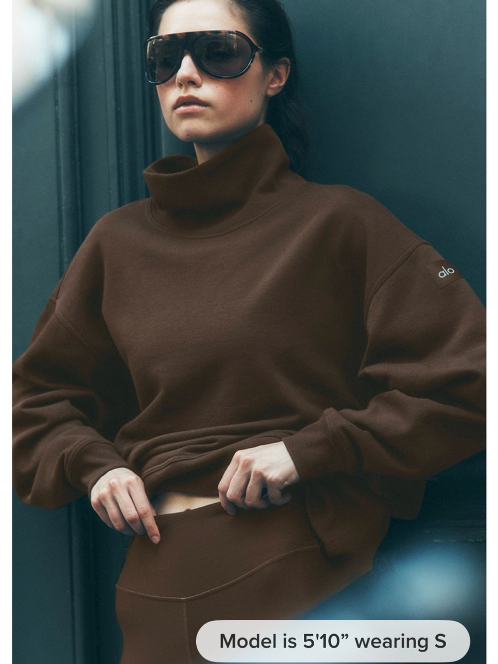 ALO Yoga Chocolate Brown Funnel Neck Sweatshirt